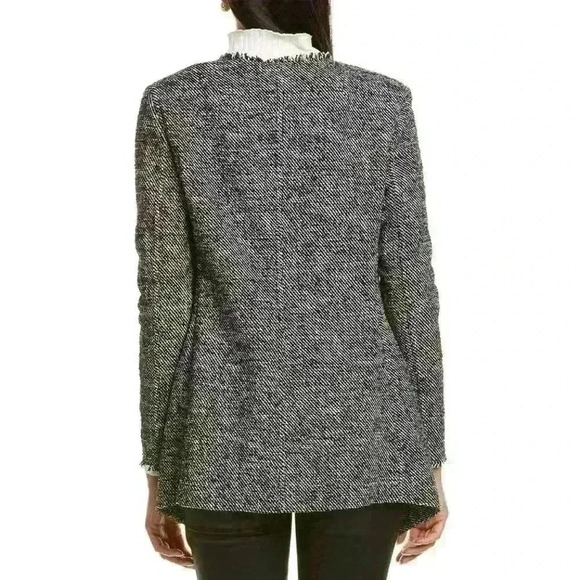 NWT AKRIS Punto Black & White Tweed Fringed Waterfall Front Open Jacket 6 $1490 - Picture 2 of 16